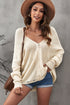 Zipper V-Neck Dropped Sleeve Hooded Solid Sweater
